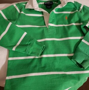 Green and white long sleeve Polo shirt